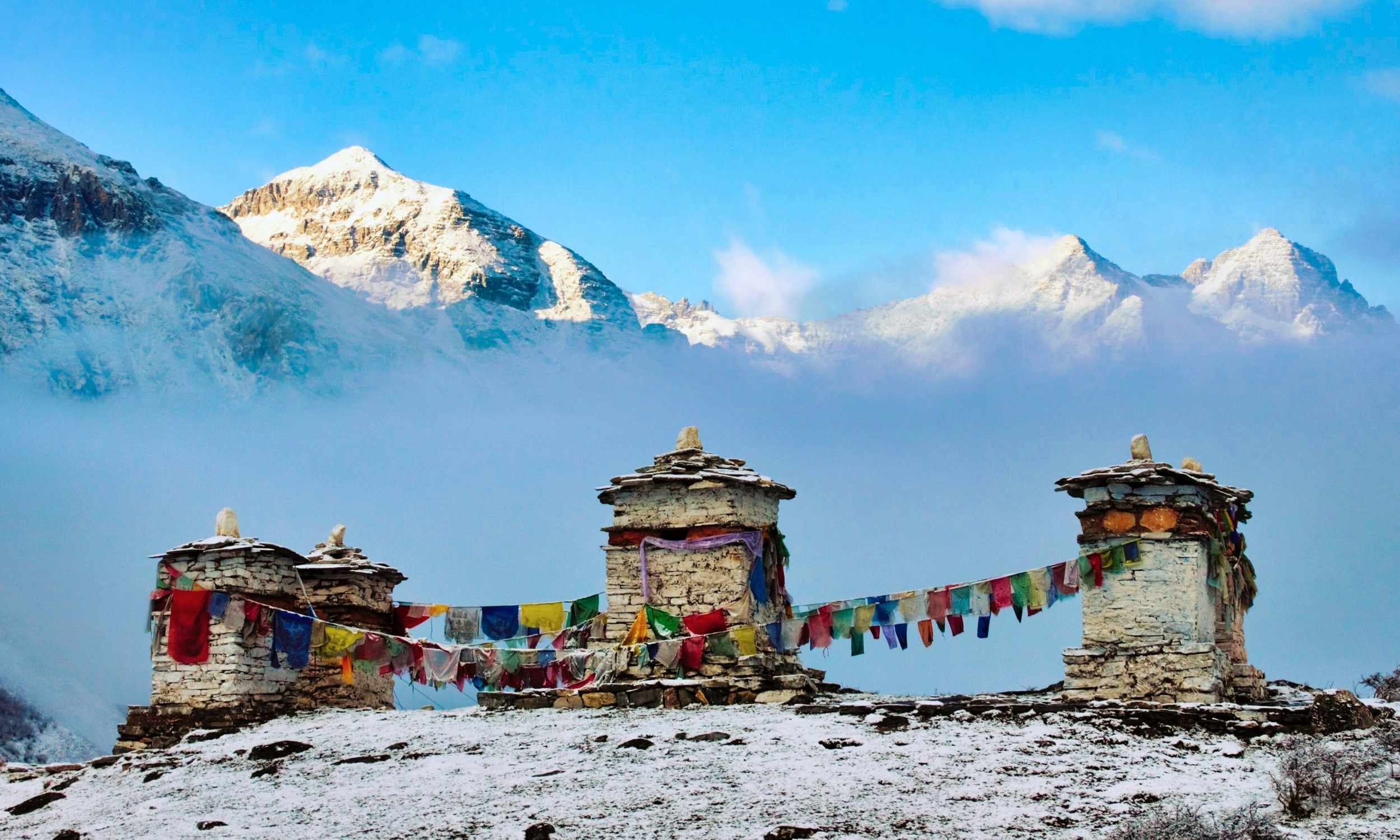 Buddhist stupas in Jomolhari Paro Bhutan